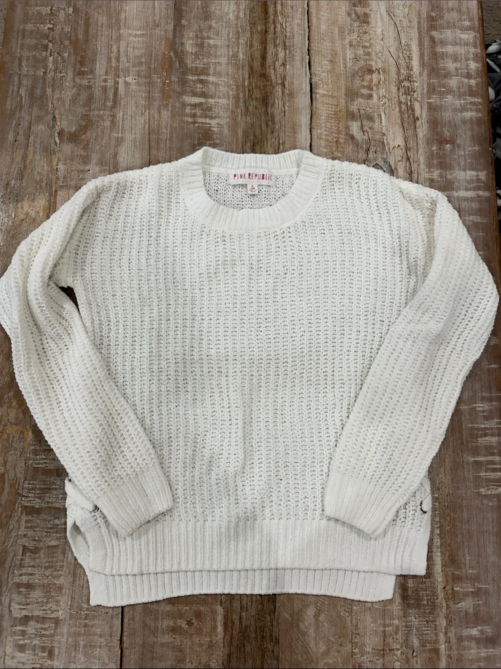 Pink Republic Men’s Cream Textured Crewneck Sweater